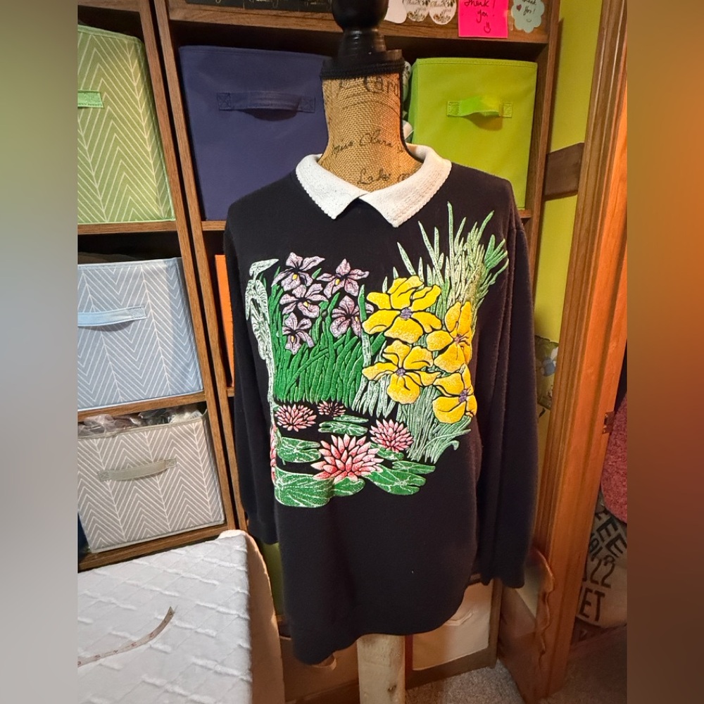 Vintage Floral Puff-Paint Sweater